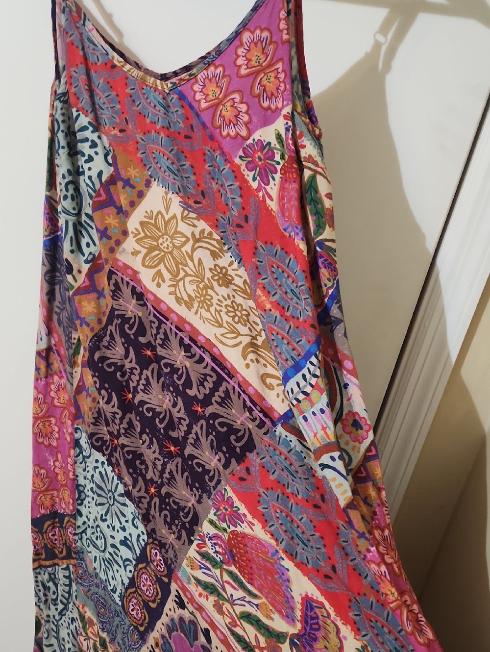 NATURAL LIFE Multicolor Boho Patchwork A-Line Dress - Purple, Pink, Blue, Gold